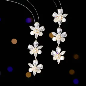 Fashion Cubic Zirconia Flower Pearl Earrings Banquet Dress Bridal Wedding Jewely Accessories LYA192