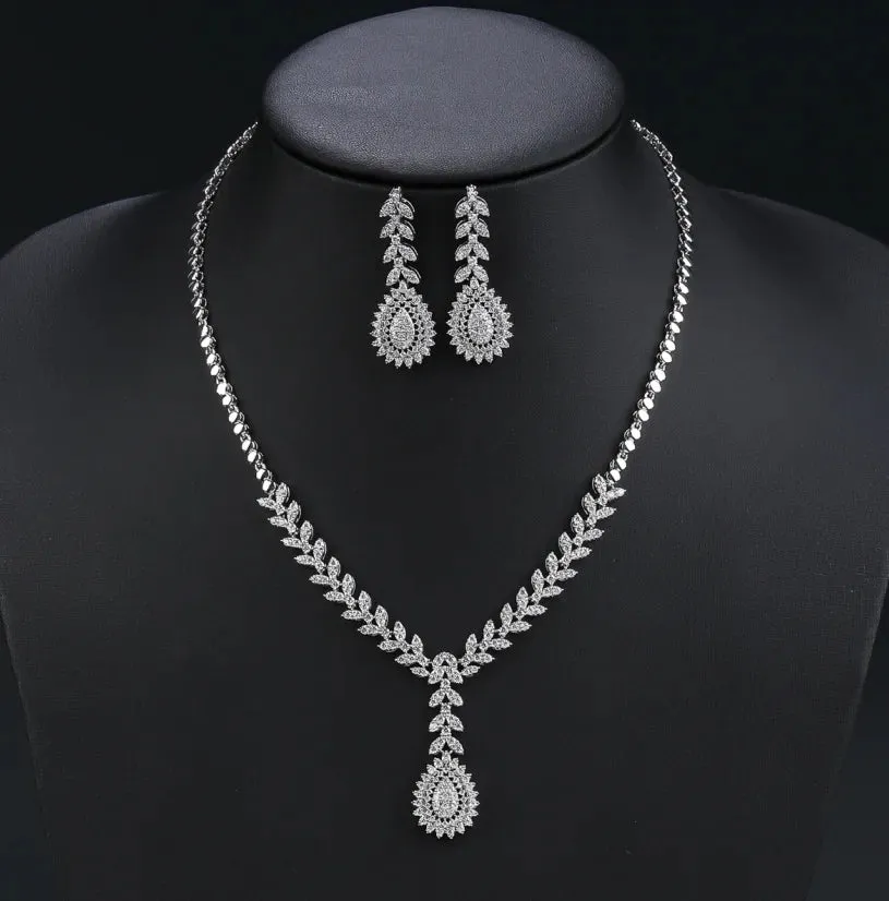 Fashion Cubic Zirconia Necklace Earrings Set For Women Wedding Bridal White Zirconia Jewelry Set CN11228