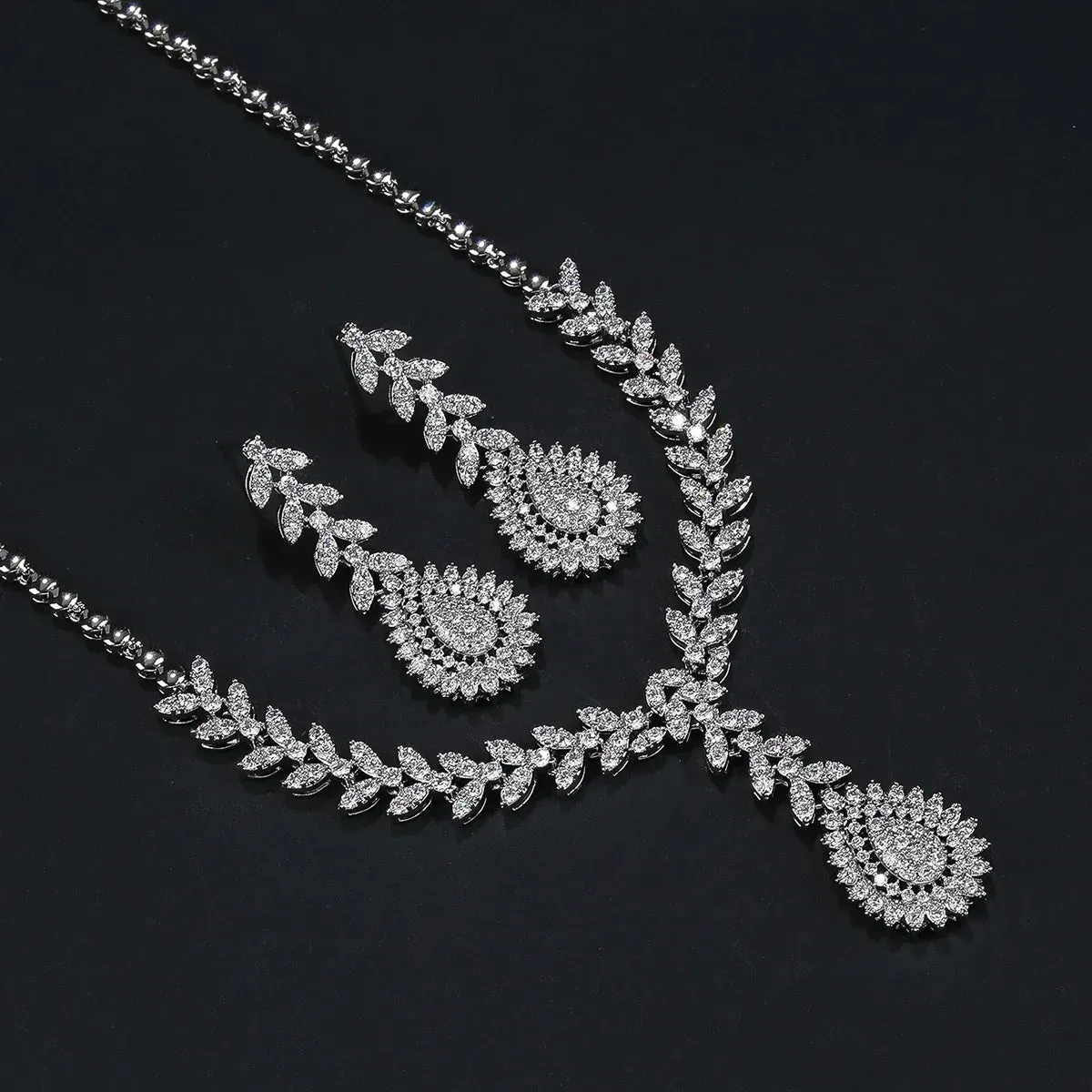 Fashion Cubic Zirconia Necklace Earrings Set For Women Wedding Bridal White Zirconia Jewelry Set CN11228