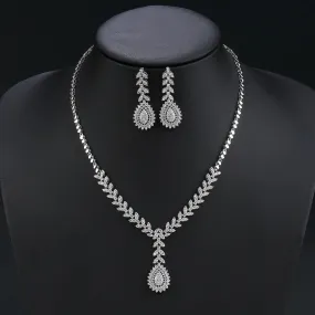 Fashion Cubic Zirconia Necklace Earrings Set For Women Wedding Bridal White Zirconia Jewelry Set CN11228