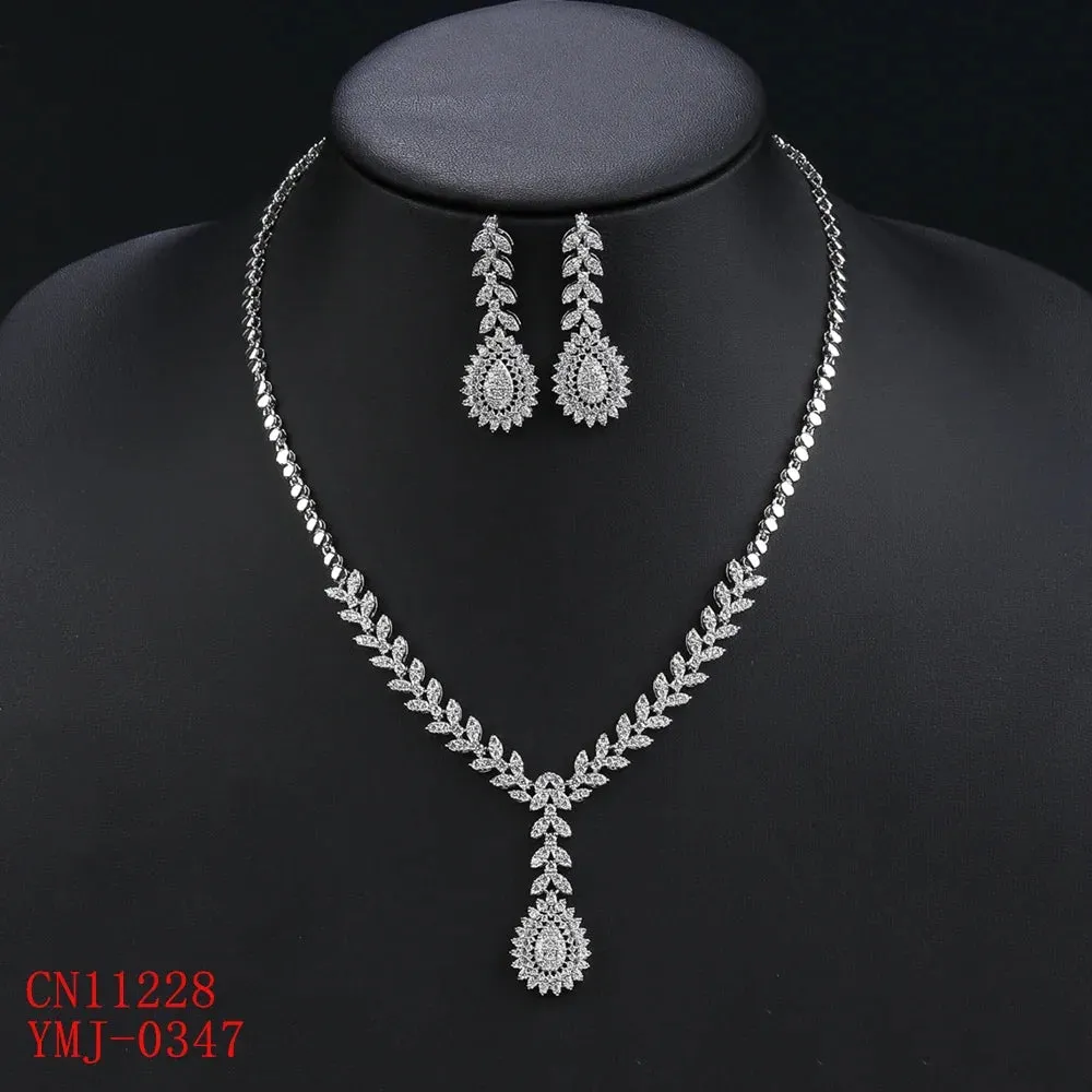 Fashion Cubic Zirconia Necklace Earrings Set For Women Wedding Bridal White Zirconia Jewelry Set CN11228