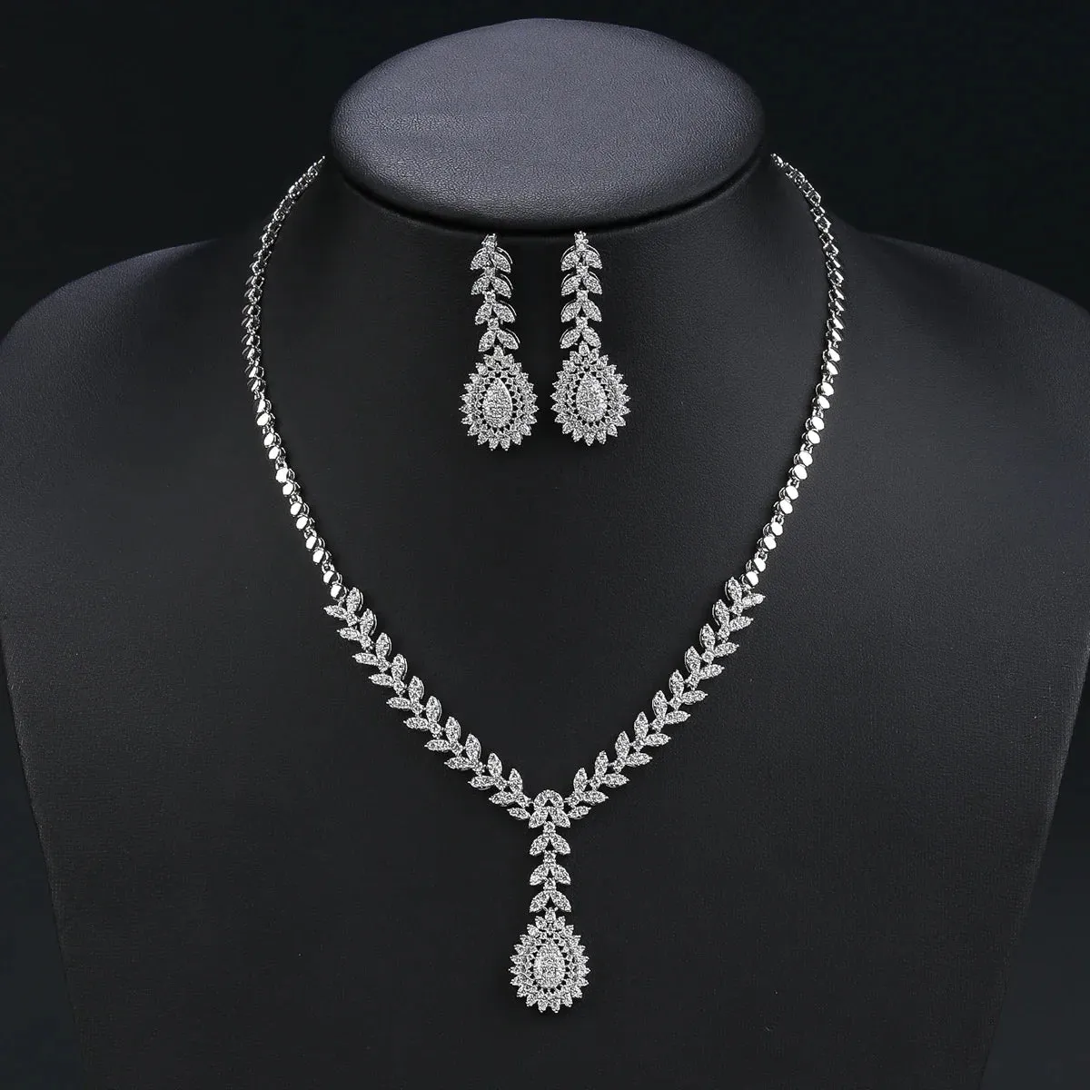 Fashion Cubic Zirconia Necklace Earrings Set For Women Wedding Bridal White Zirconia Jewelry Set CN11228