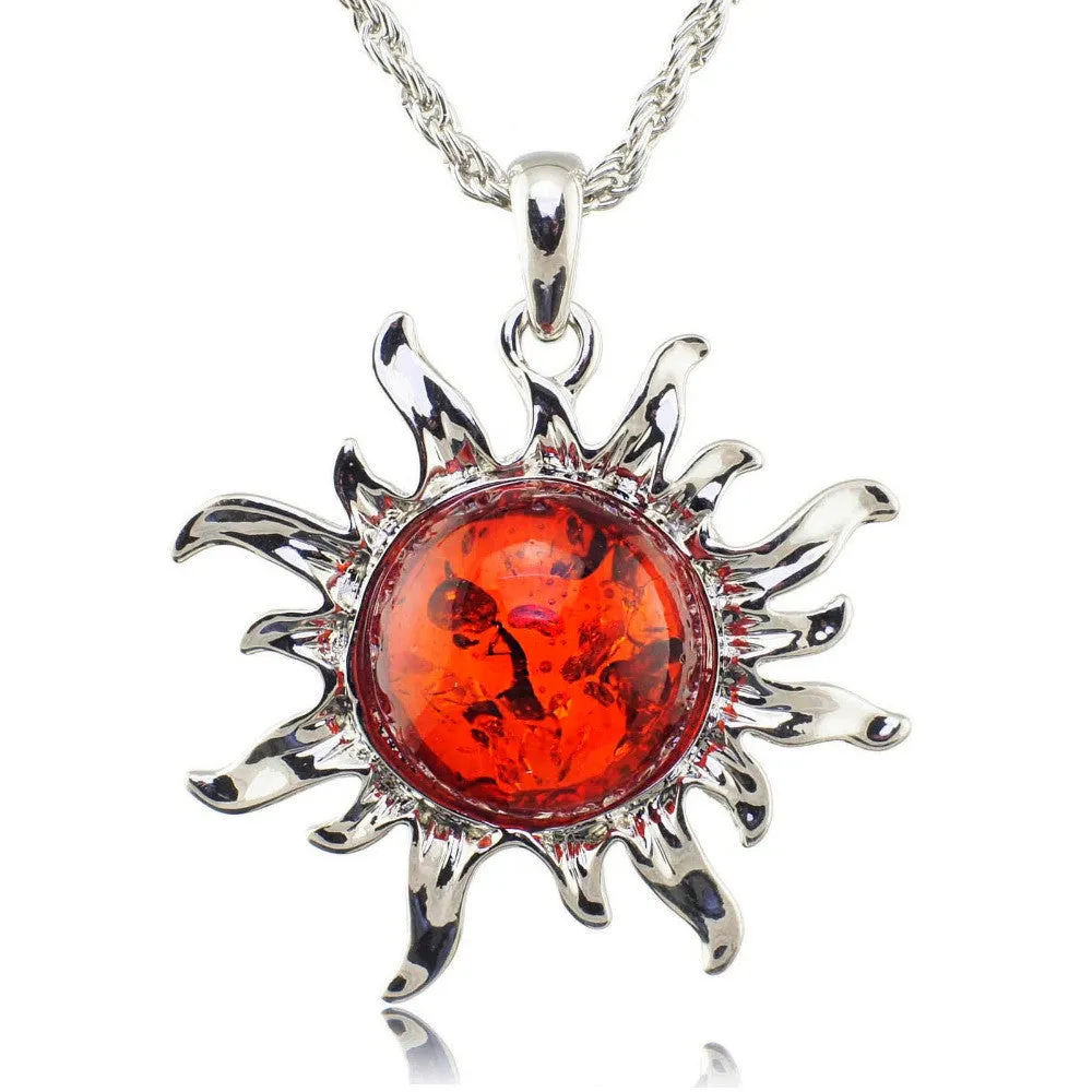 Fashion Hot Baltic Faux Amber Honey Sun Luckly Flossy Tibet Silver Pendant Necklace Jewelry