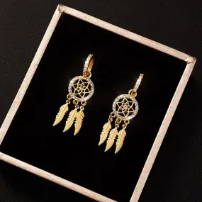 Feather Dangle Earrings: Gold Zircon Jewelry for Women: Shine Bright
