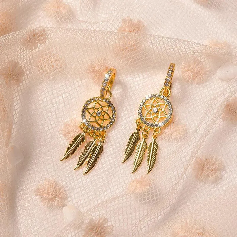 Feather Dangle Earrings: Gold Zircon Jewelry for Women: Shine Bright