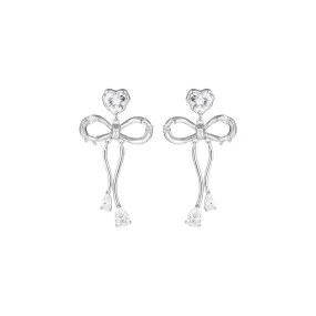 Floating Bow Dangle Silver Earrings