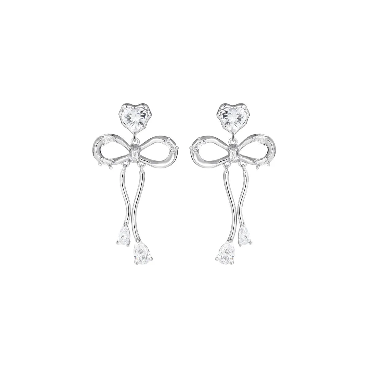 Floating Bow Dangle Silver Earrings