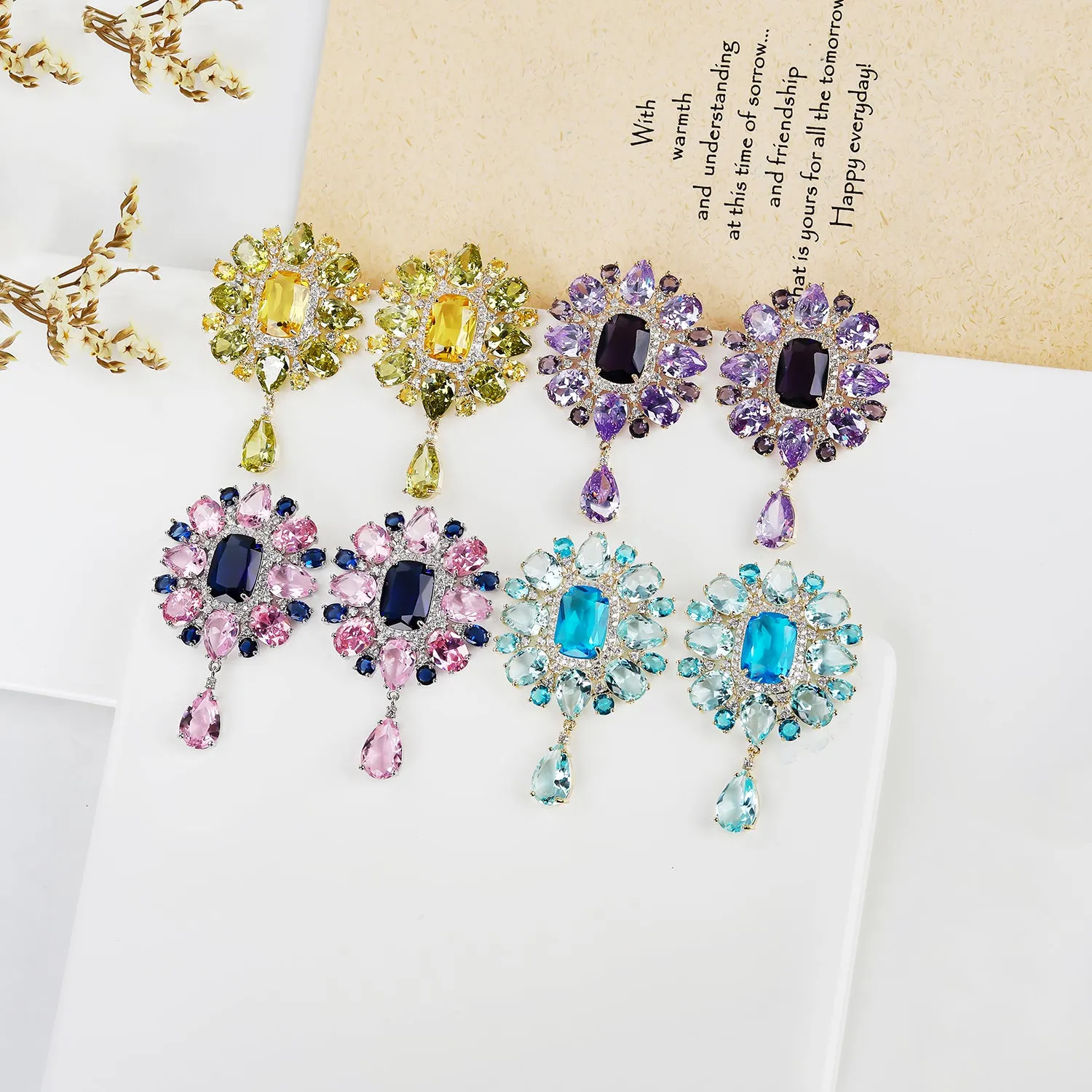 Flower Cubic Zircon Dangle Wedding Earring, Women Girl Accessories Jewelry CE11686
