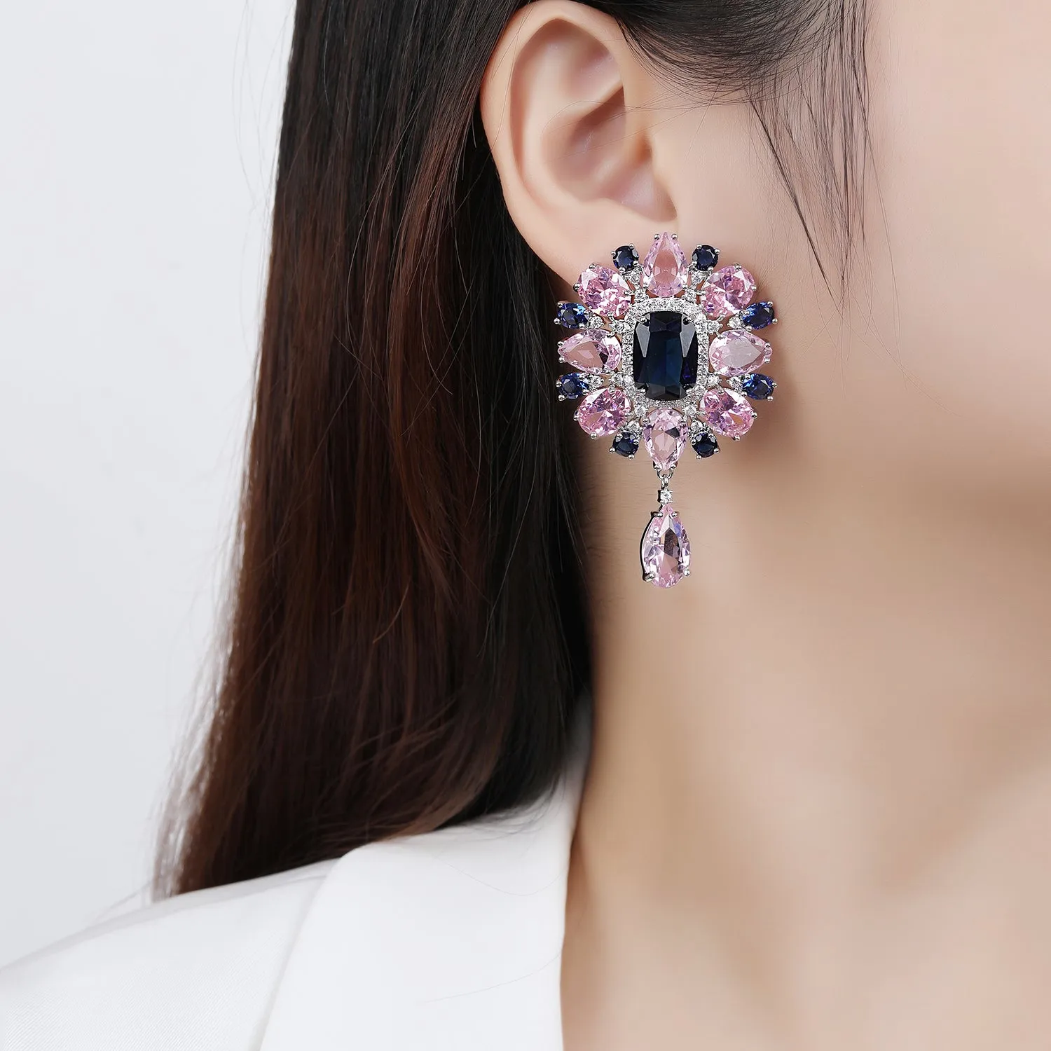 Flower Cubic Zircon Dangle Wedding Earring, Women Girl Accessories Jewelry CE11686