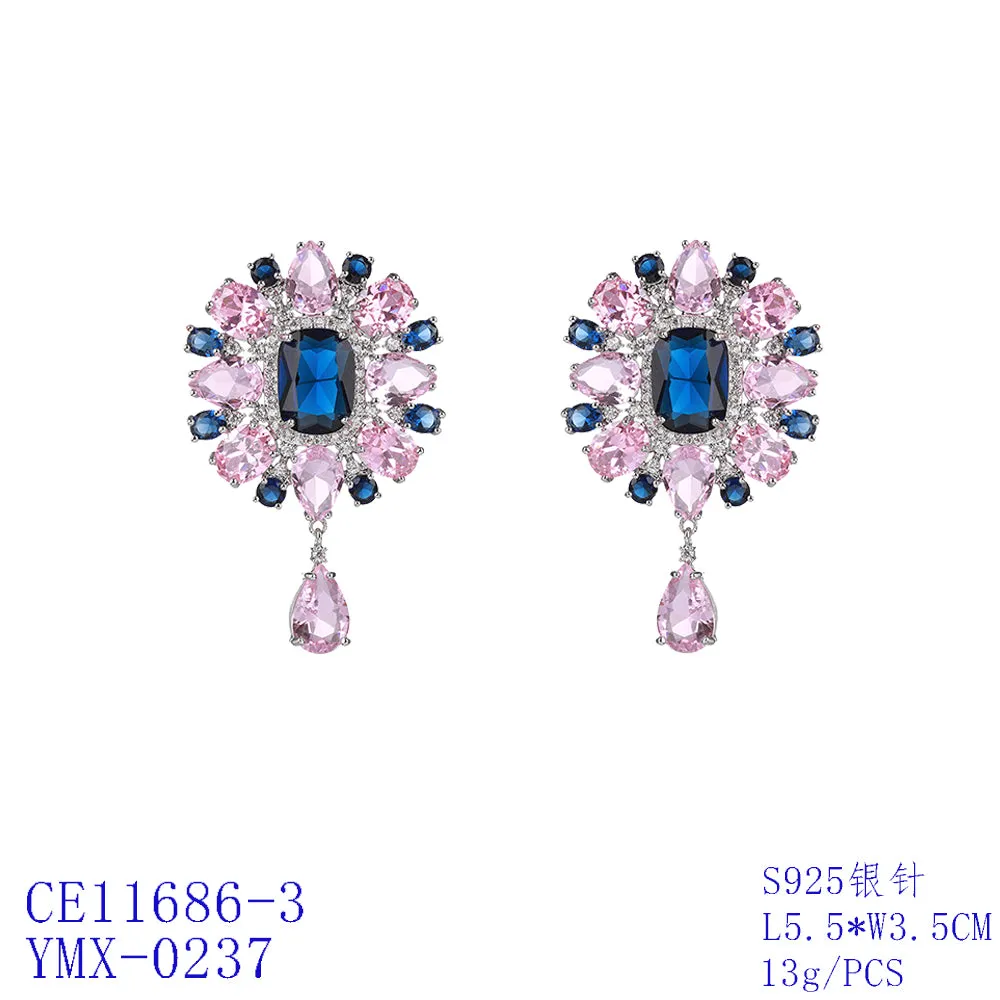 Flower Cubic Zircon Dangle Wedding Earring, Women Girl Accessories Jewelry CE11686