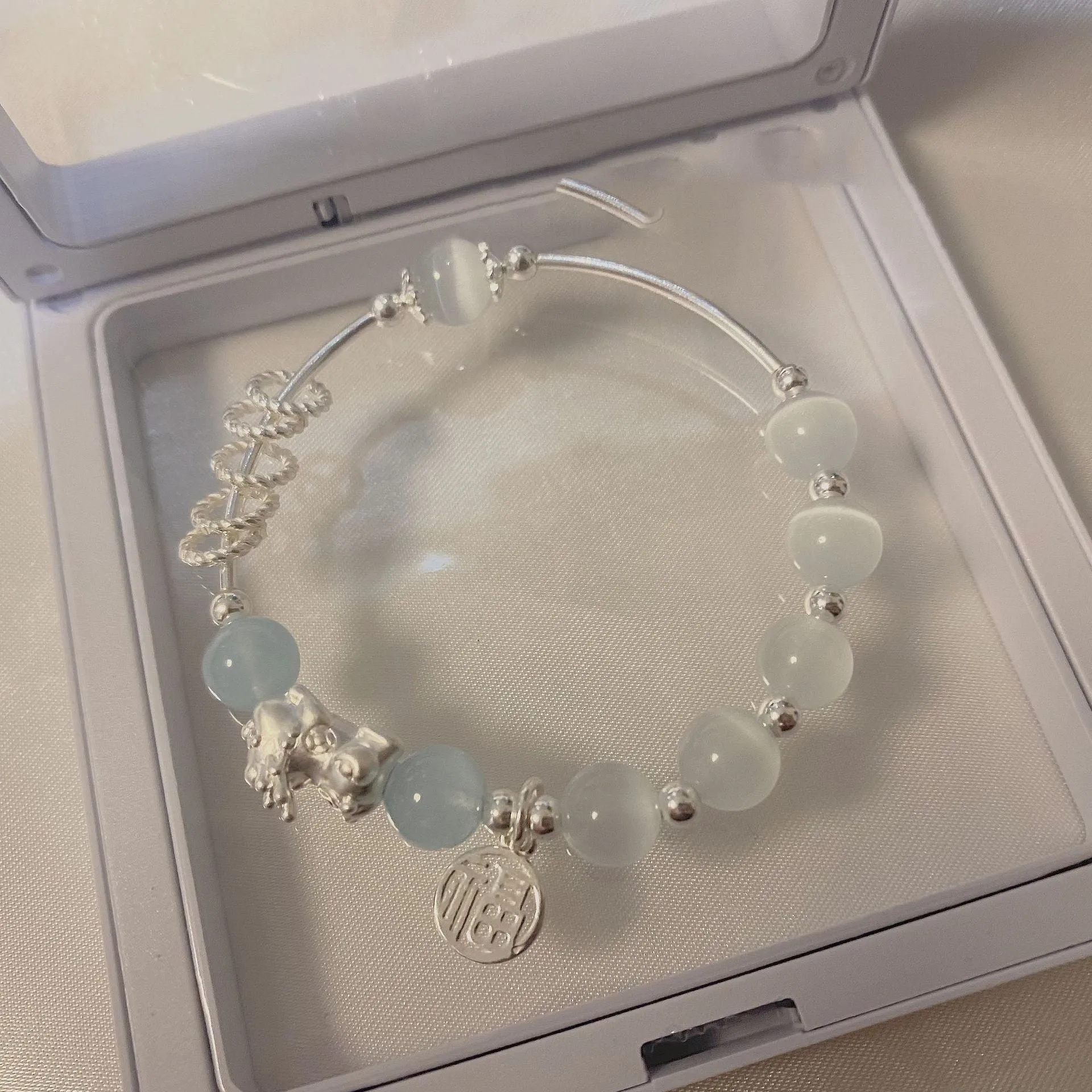 Fortune's Favor Cat's Eye Opal Sterling Silver Bracelet by Pixiu