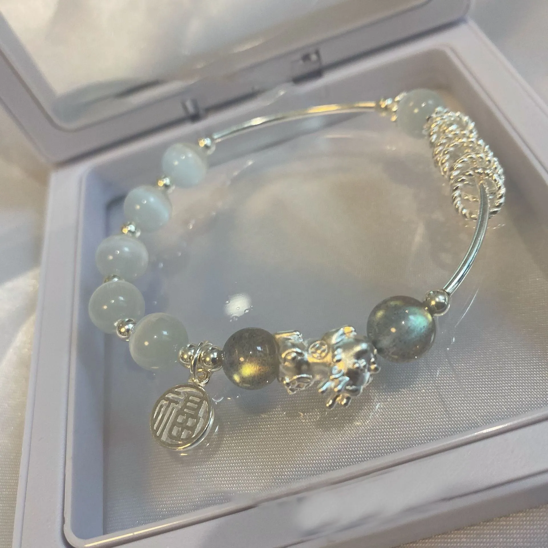 Fortune's Favor Cat's Eye Opal Sterling Silver Bracelet by Pixiu