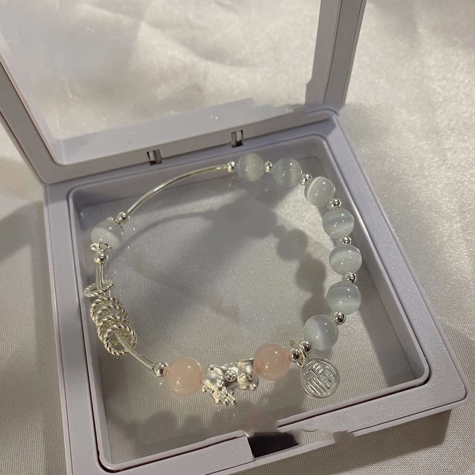 Fortune's Favor Cat's Eye Opal Sterling Silver Bracelet by Pixiu