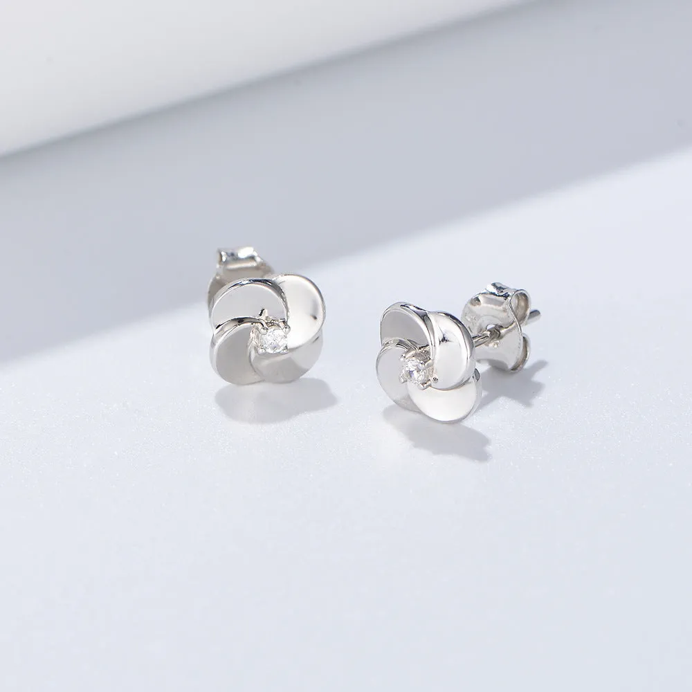 Four-leaf Clover Zircon Silver Studs Earrings for Women