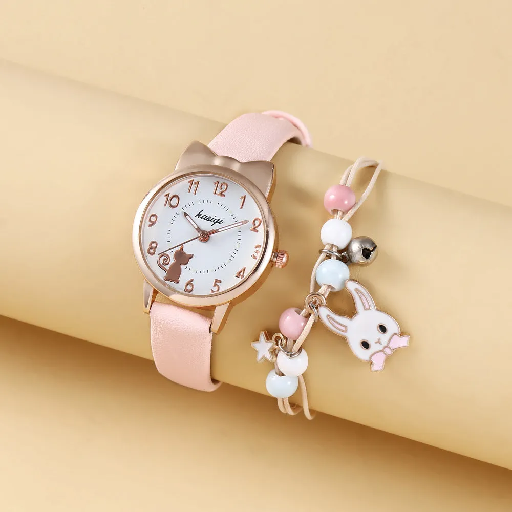 Fresh Student Style Girl Heart Animal Dial Belt Quartz Watch Rabbit Bracelet