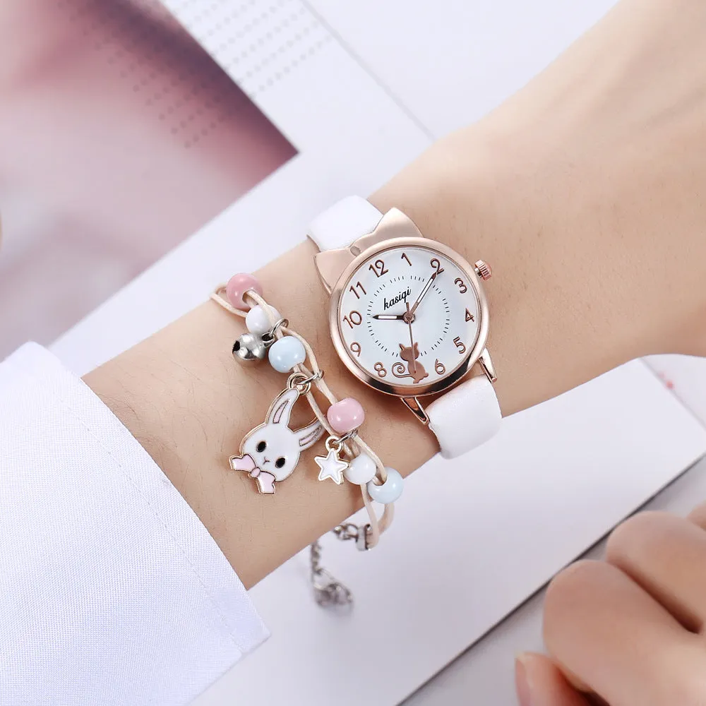 Fresh Student Style Girl Heart Animal Dial Belt Quartz Watch Rabbit Bracelet