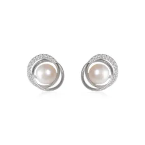 Freshwater Pearl Circling with zircon silver stud earrings for women