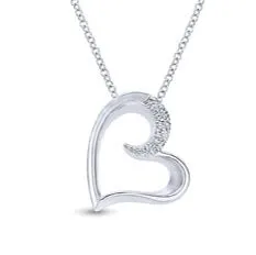 Gabriel Sterling Silver 0.10ctw Heart Style Sapphires Necklace