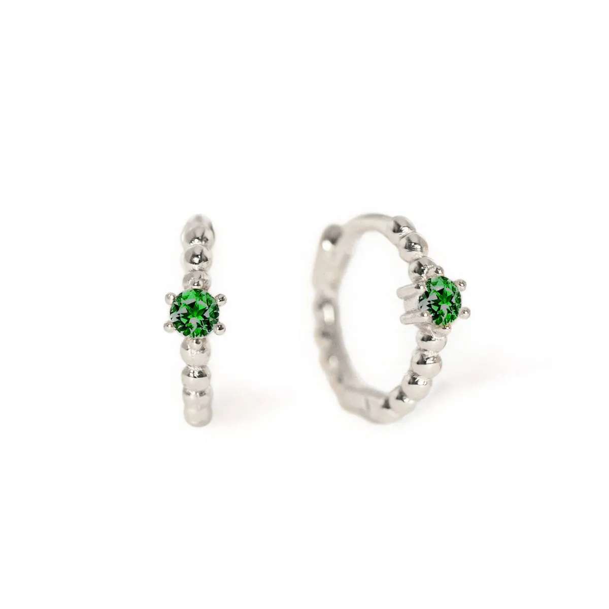 Gemstone Bead Huggies Emerald