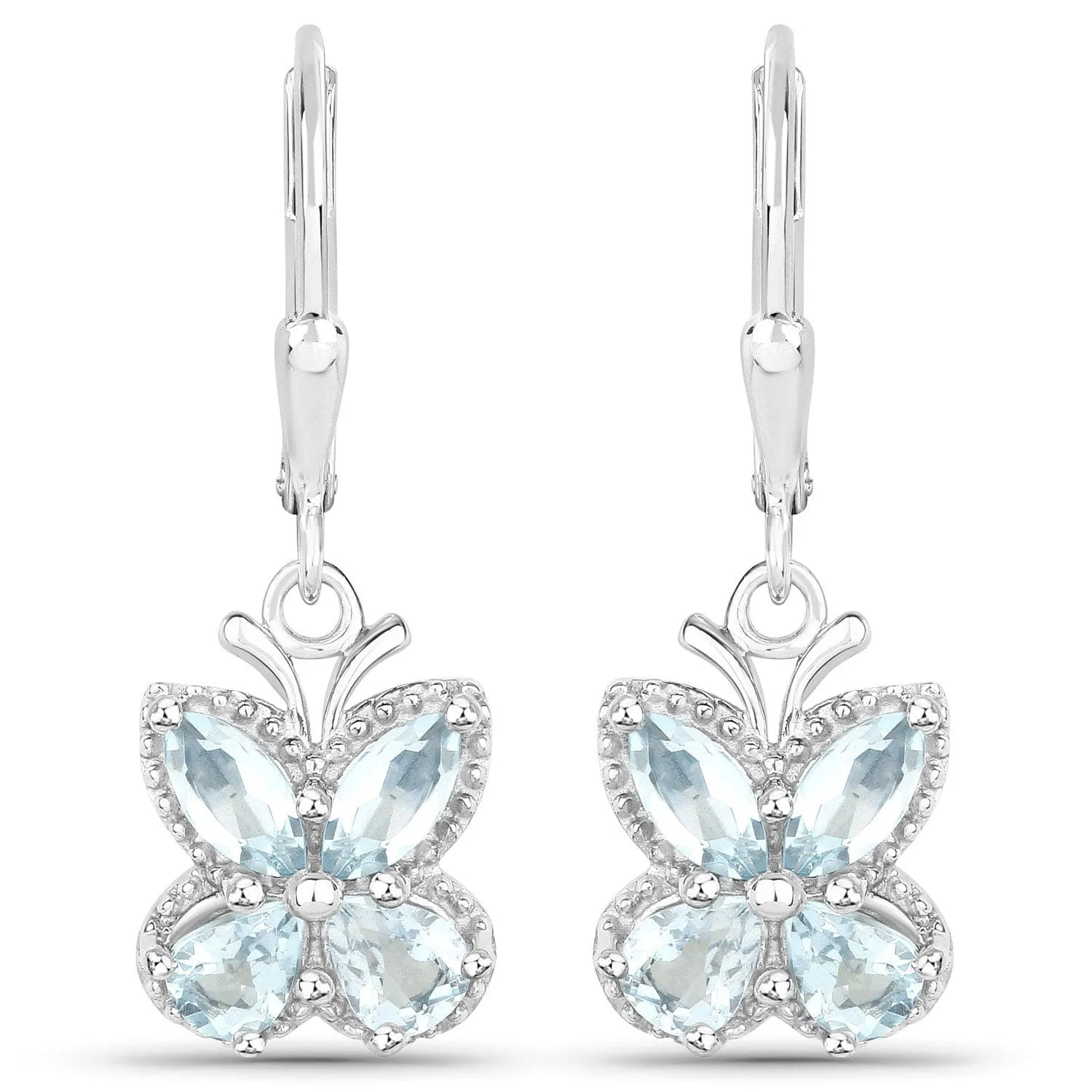 Gemstone Butterfly Drop Earrings Sterling Silver Tanzanite or Aquamarine