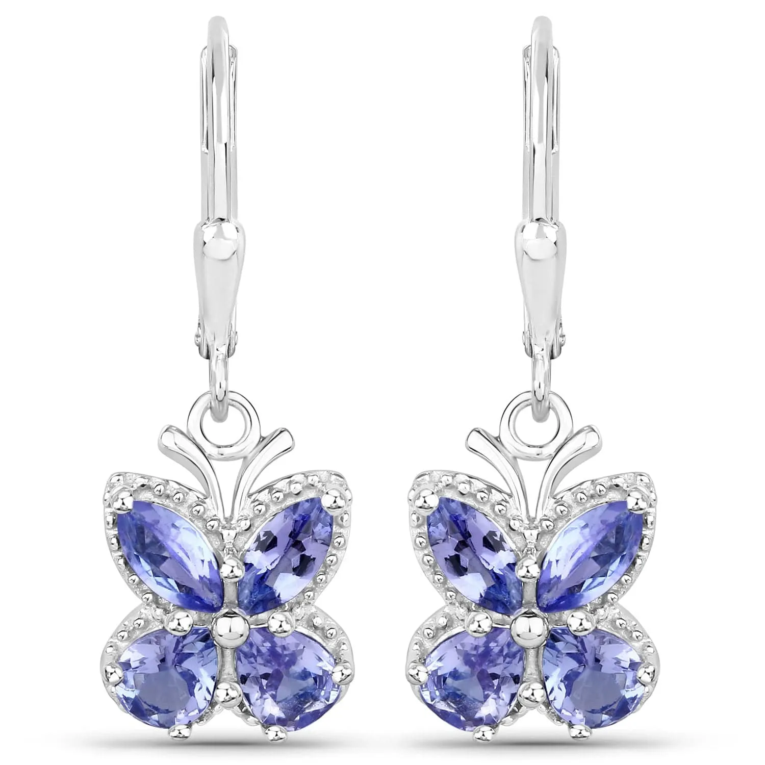 Gemstone Butterfly Drop Earrings Sterling Silver Tanzanite or Aquamarine
