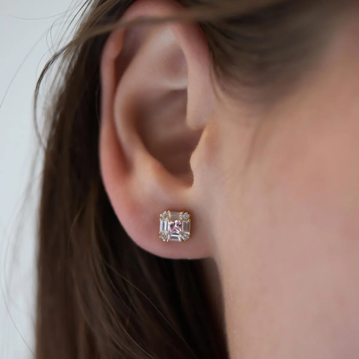 Gemstone Deco Studs Pink Sapphire