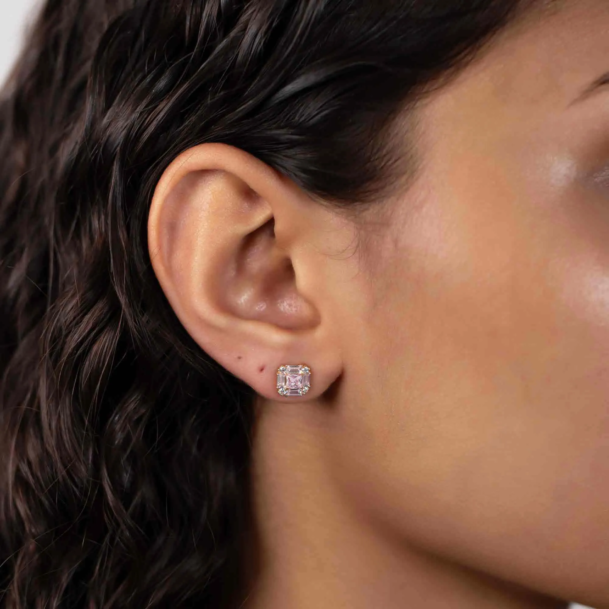 Gemstone Deco Studs Pink Sapphire