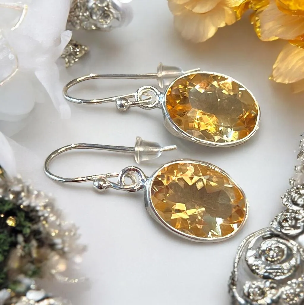 Genuine Citrine Gemstone Drop Earrings