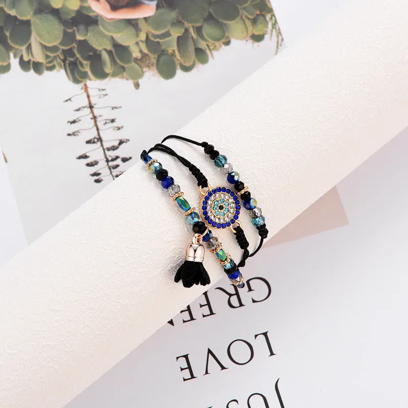 Geometric Round Rhinestone Inlaid Black Flower Pendant