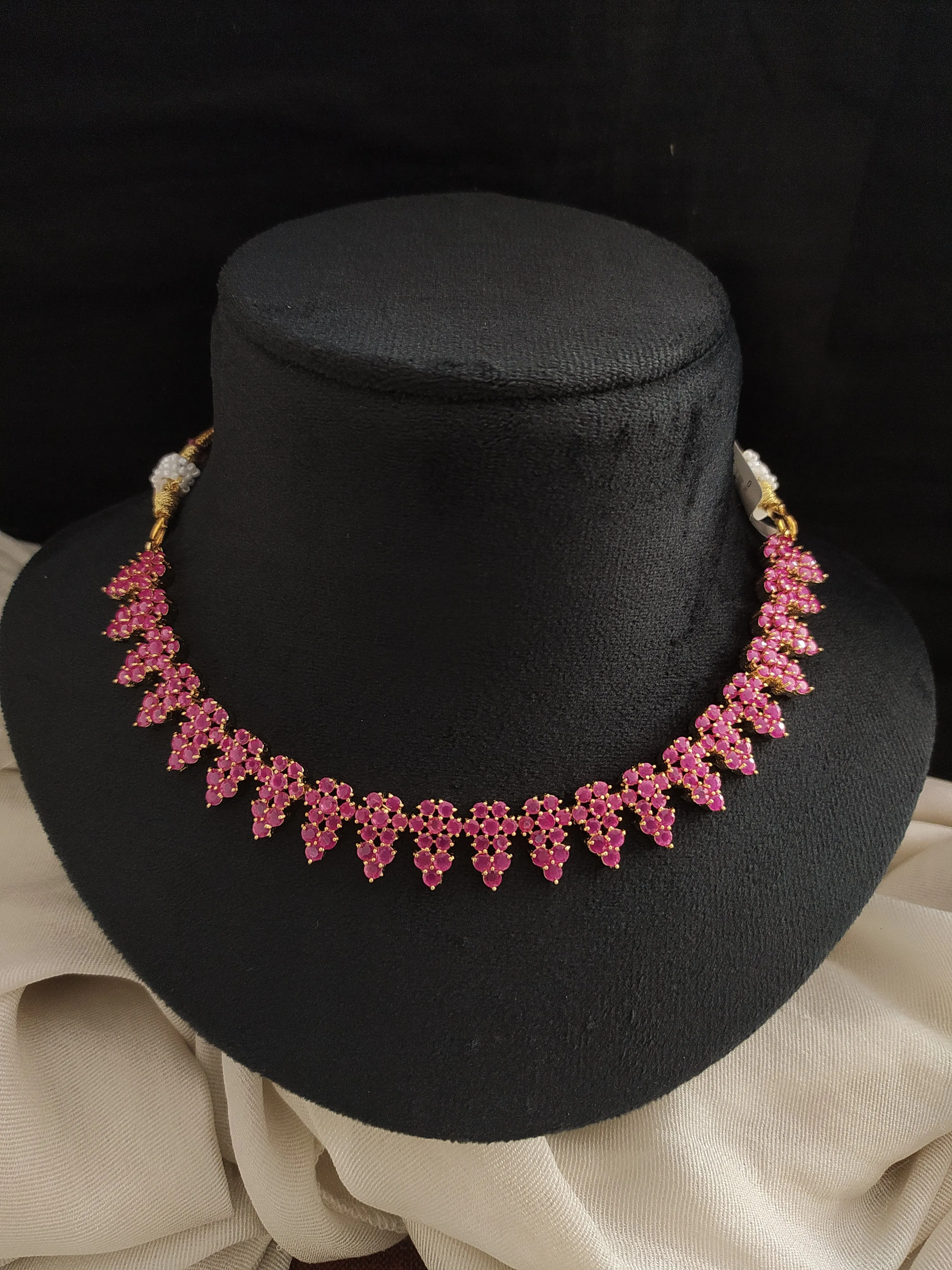 Glamourous Gold-Plated Floral Zircon Ruby Necklace Set