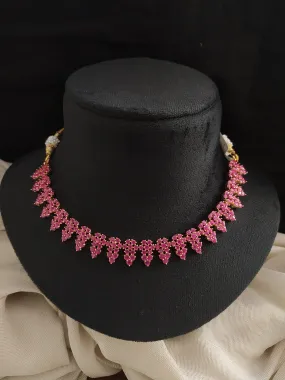 Glamourous Gold-Plated Floral Zircon Ruby Necklace Set
