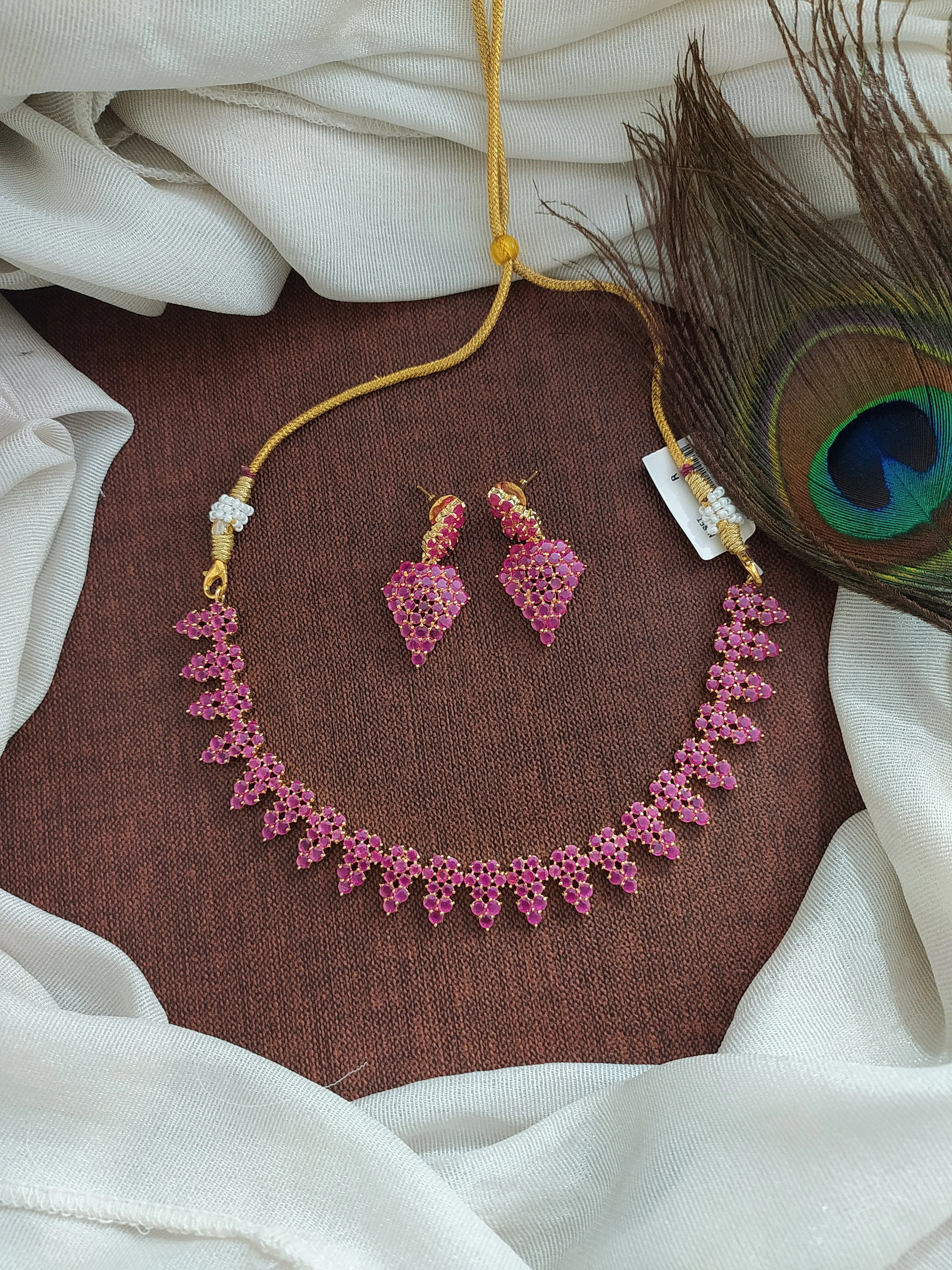 Glamourous Gold-Plated Floral Zircon Ruby Necklace Set