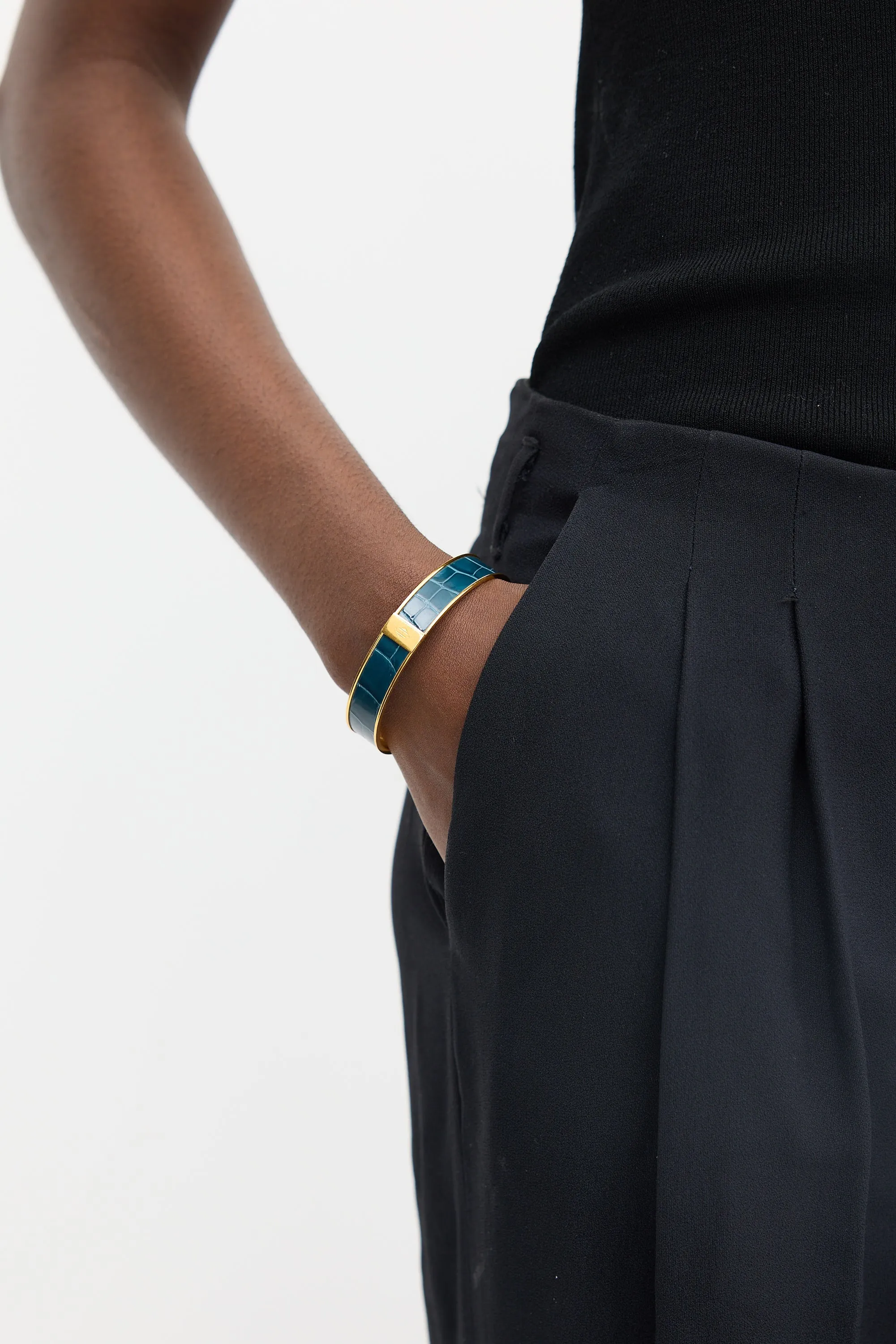Gold & Blue Exotic Leather Kawaii Bangle Bracelet