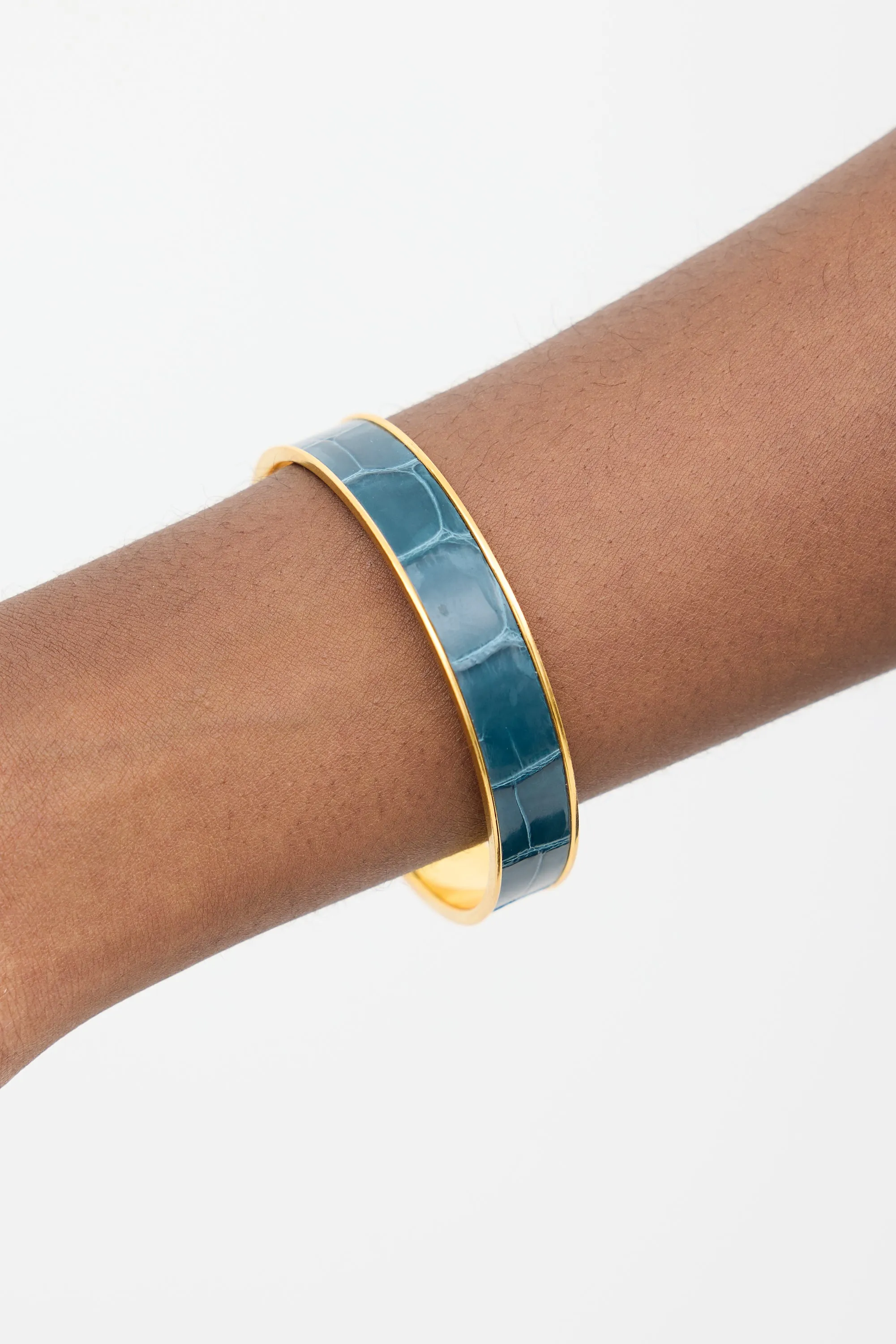 Gold & Blue Exotic Leather Kawaii Bangle Bracelet
