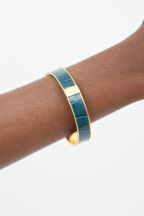 Gold & Blue Exotic Leather Kawaii Bangle Bracelet