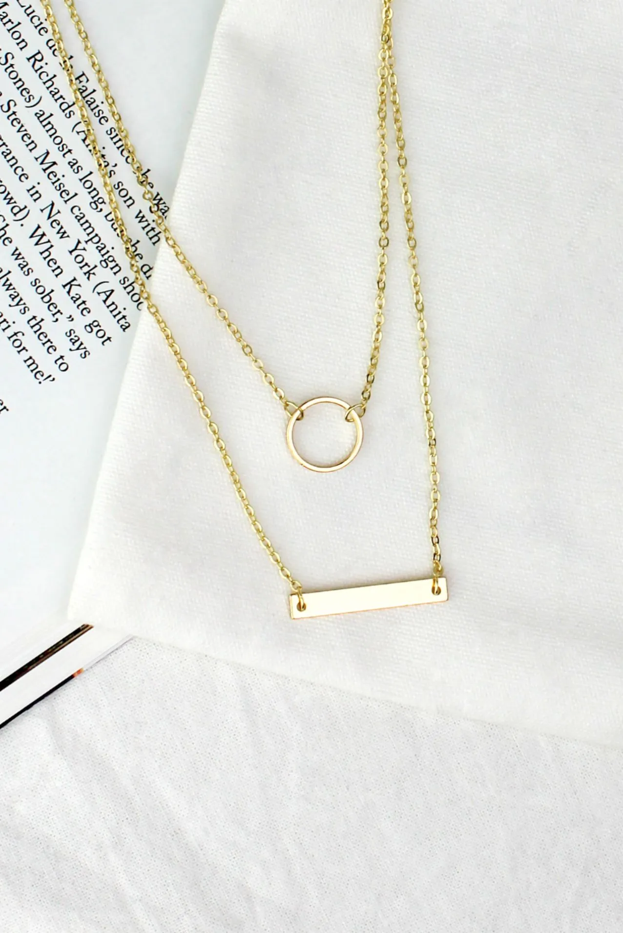 Gold Circle & Bar Layered Necklace