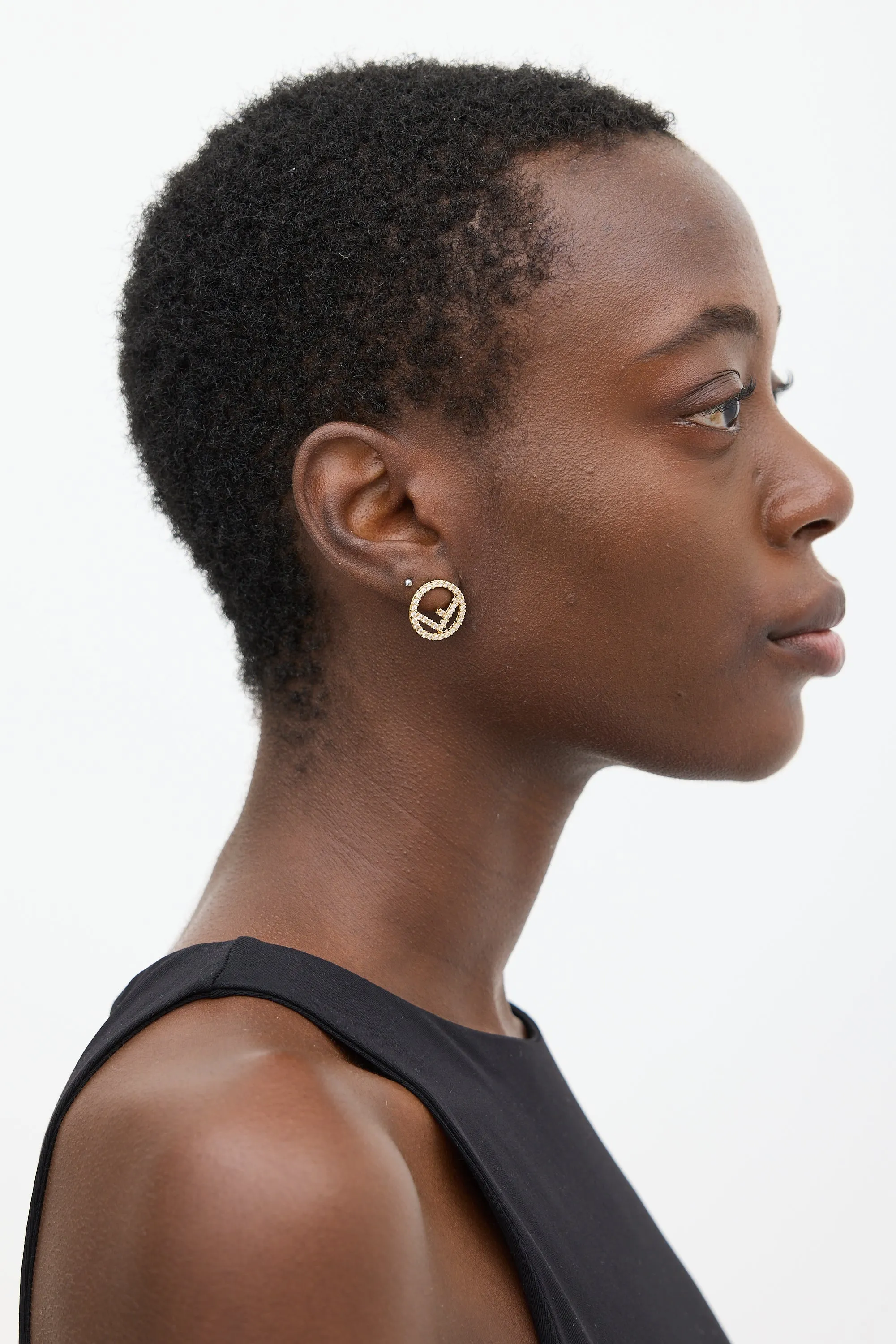 Gold F Is Fendi Crystal Earrings