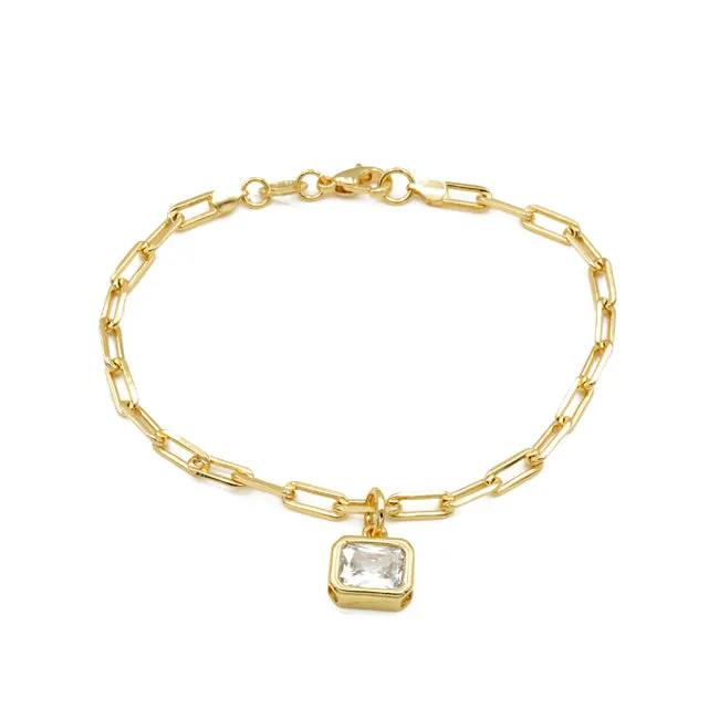 Gold Filled Link Chain CZ Charm Bracelet