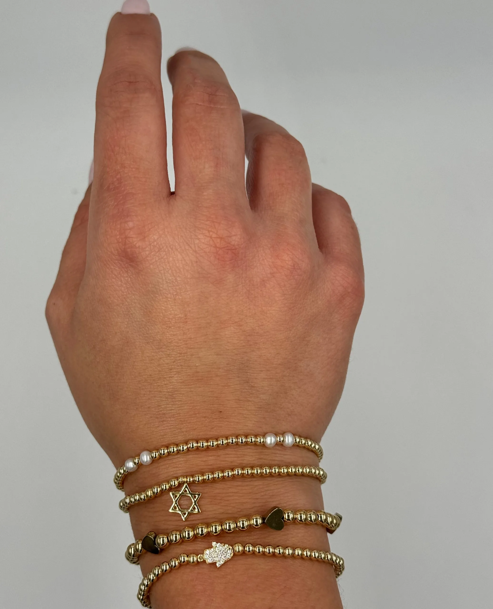 Gold Filled Stackable 3mm Ball Bracelet with Pearls