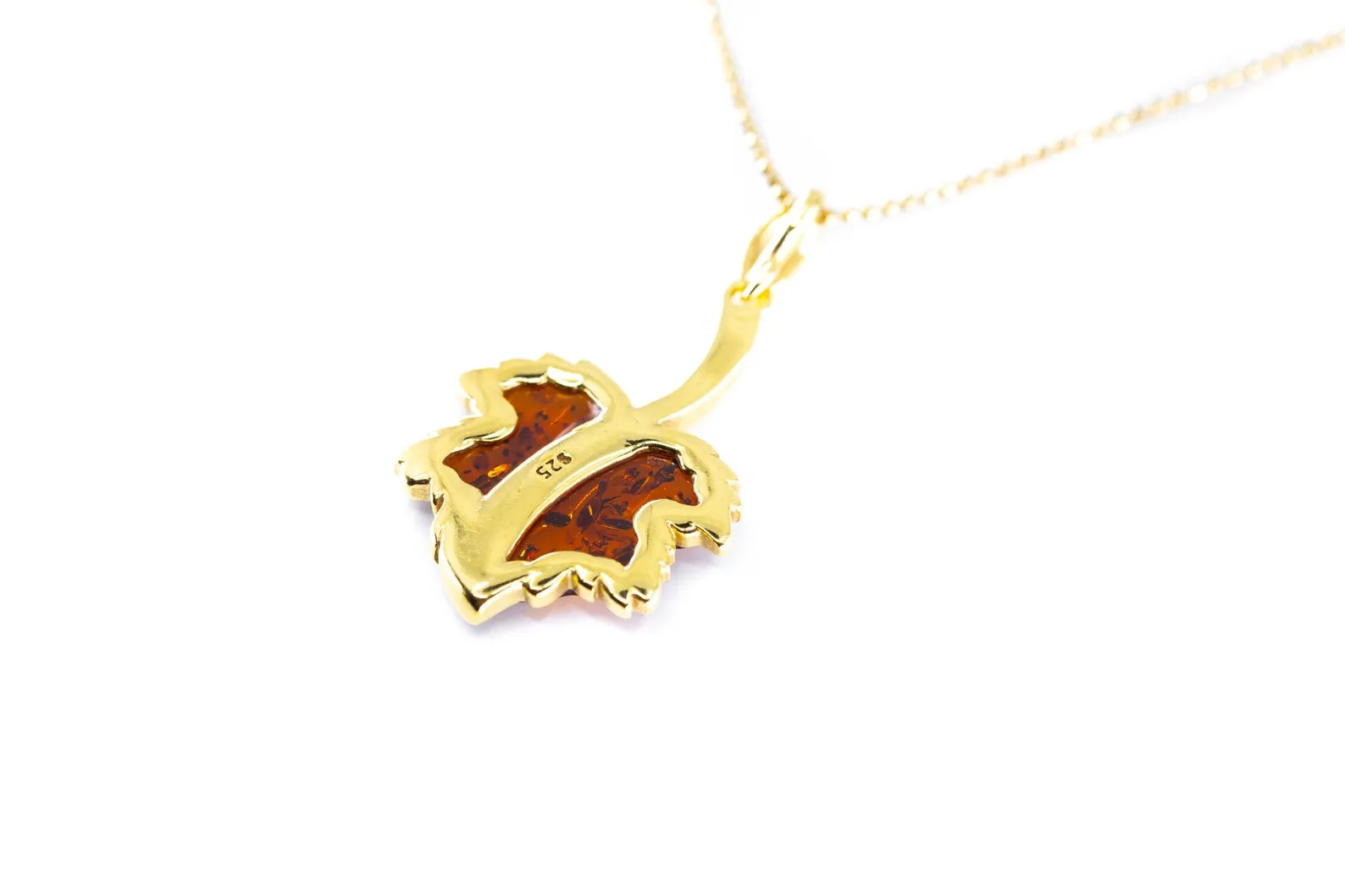 Gold Plated Maple Leaf Charm Pendant - Patriotic Amber Necklace