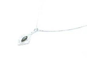 Green Amber Filigree Chandelier Pendant - Oriental Marquise Pendant with Baltic Amber & Sterling Silver