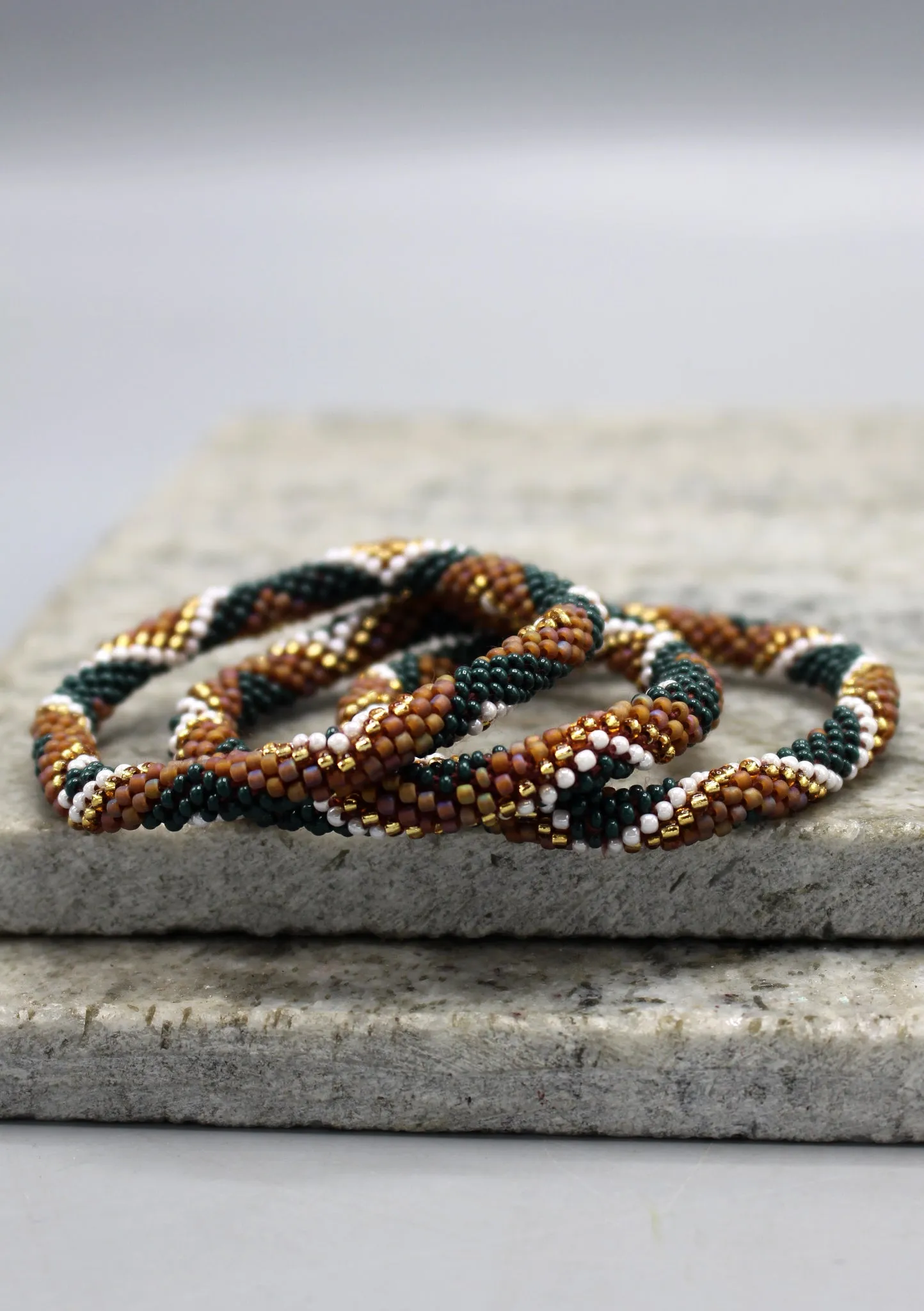 Green & Brown Diamond Pattern Nepalese Roll On Bracelet