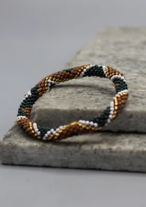 Green & Brown Diamond Pattern Nepalese Roll On Bracelet
