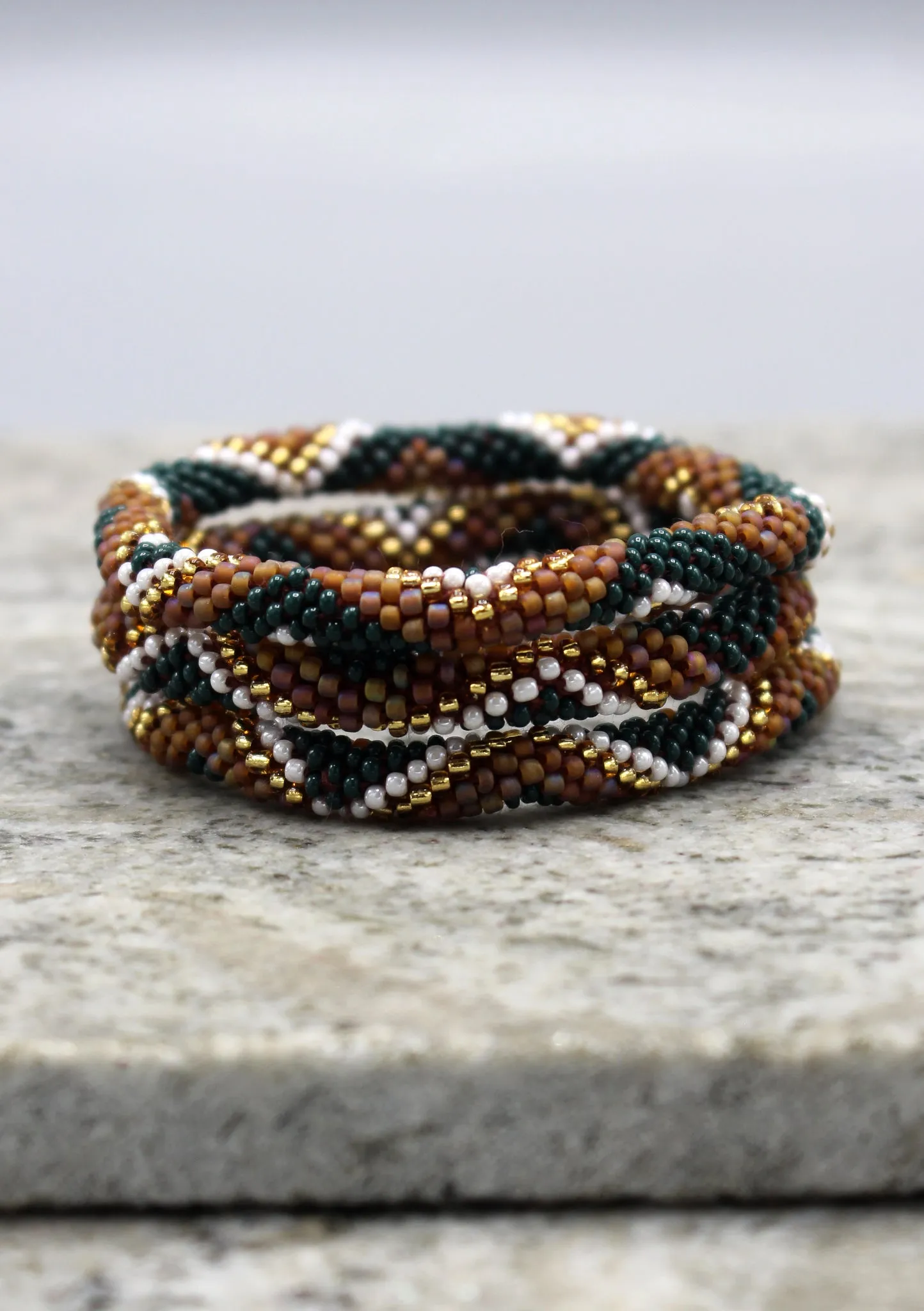 Green & Brown Diamond Pattern Nepalese Roll On Bracelet