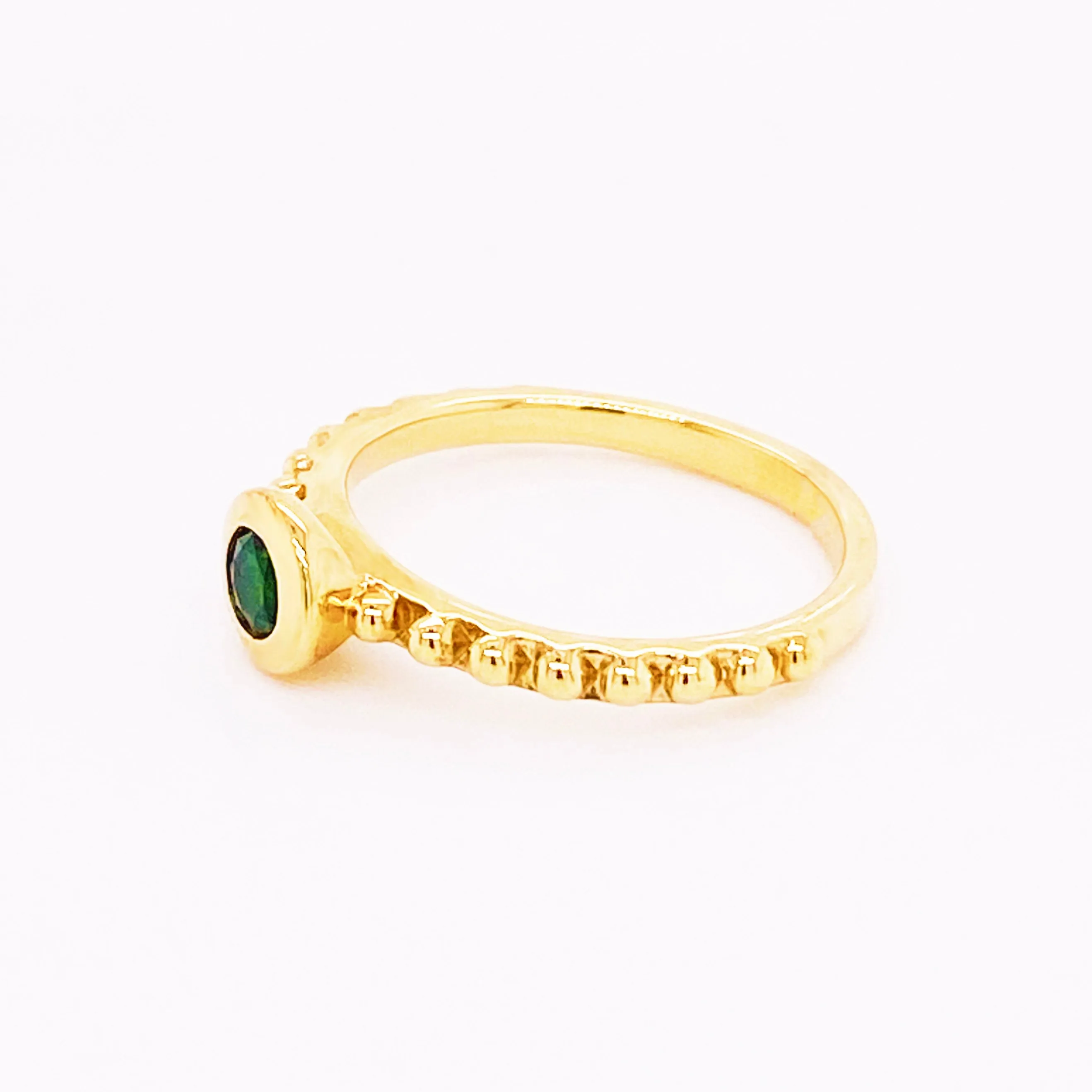 Green Diopside 14 Karat Gold Stackable Solitaire Ring