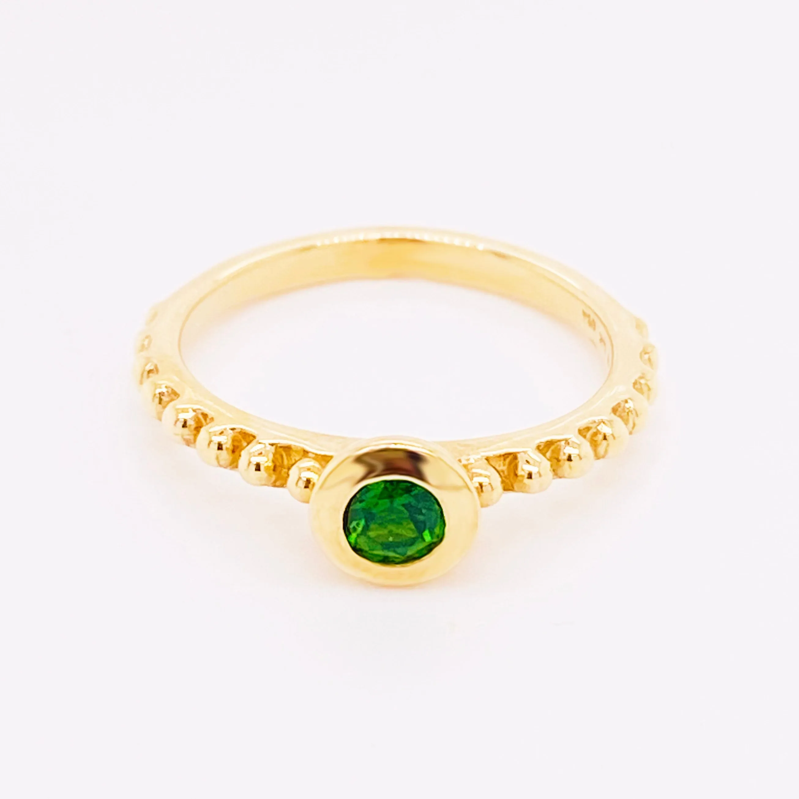 Green Diopside 14 Karat Gold Stackable Solitaire Ring