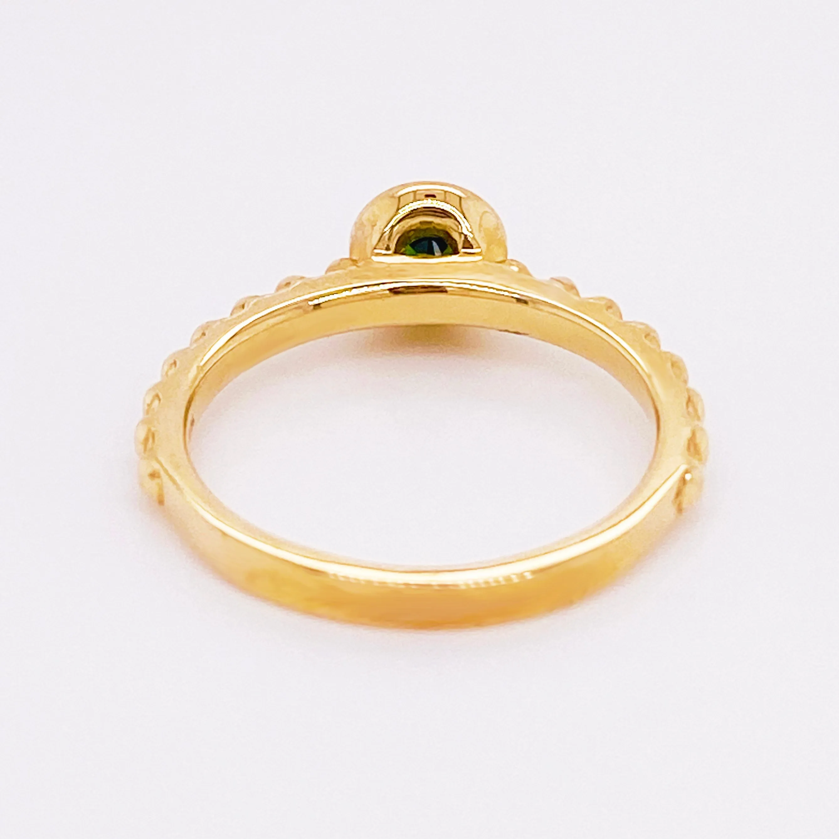 Green Diopside 14 Karat Gold Stackable Solitaire Ring