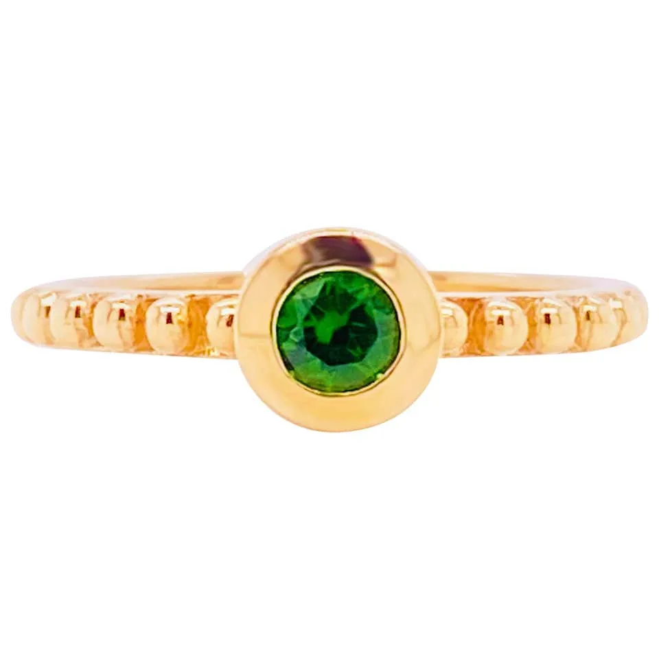 Green Diopside 14 Karat Gold Stackable Solitaire Ring