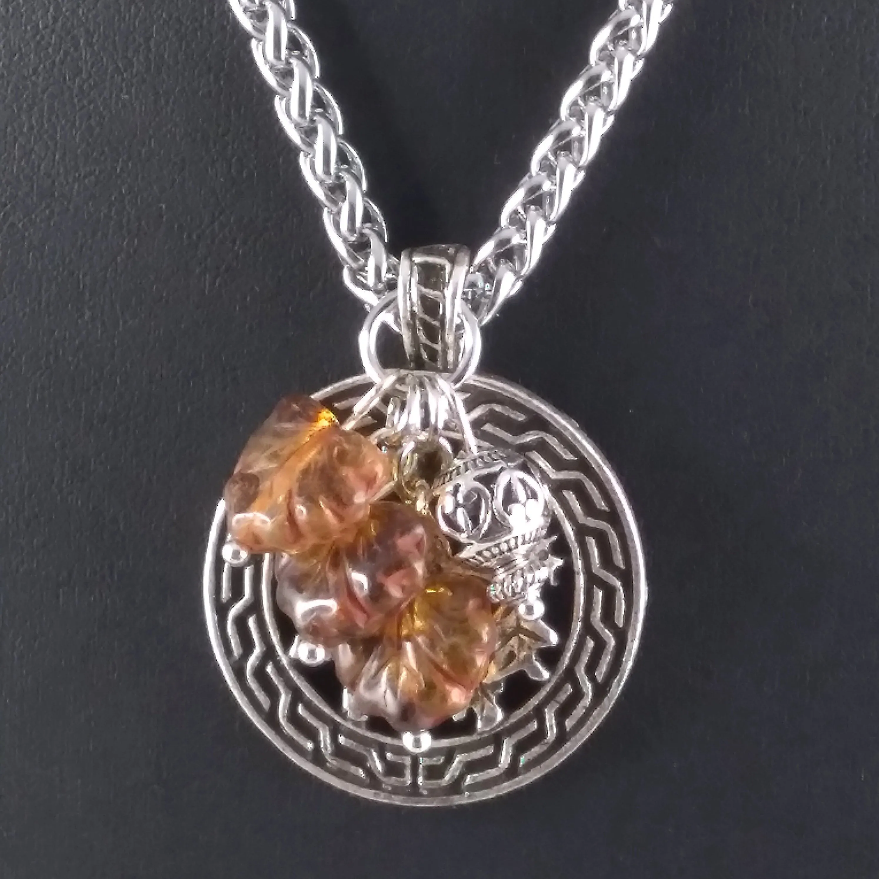 Green Man Necklace Silver Amber Celtic