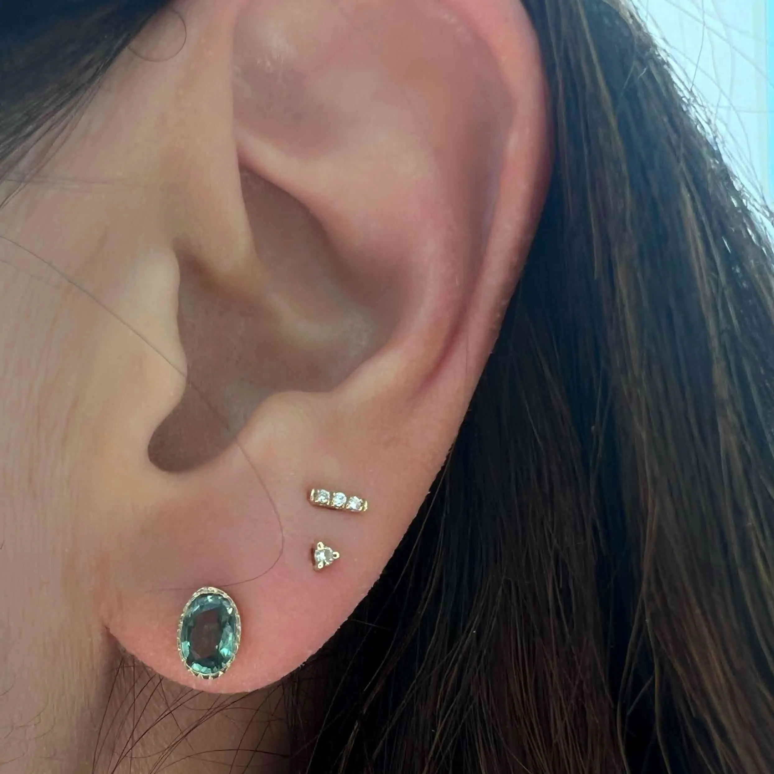 Green Sapphire Oval Wisp Earring (Pair) (ready to ship option)*